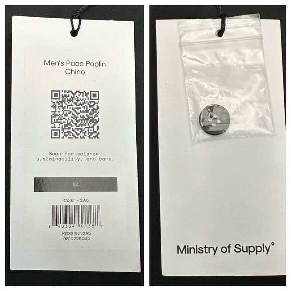 Ministry of Supply Men's Pace Poplin Chino Black 34 NWT Tech Stretch Pants - Picture 5 of 14